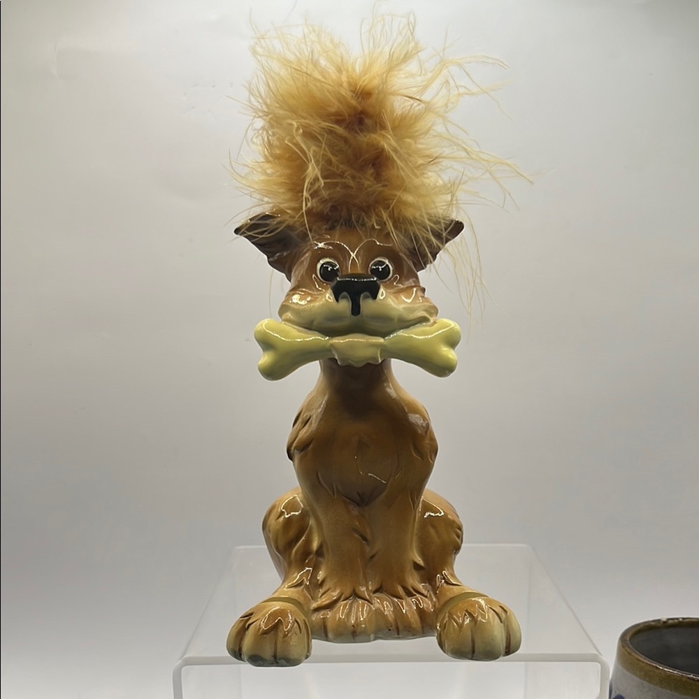 Whimsical Brown Dog Business Card Holder with Fluffy Mane GUC